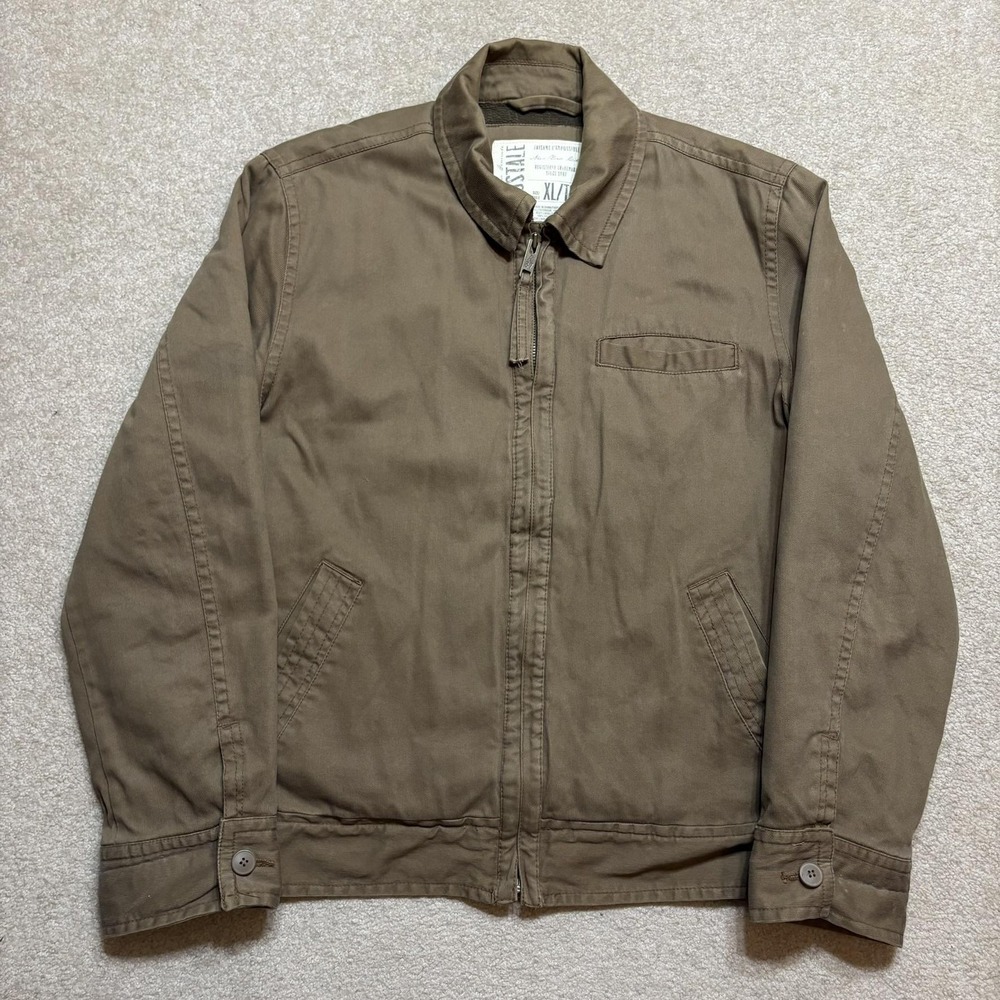Y2K Aeropostale Jacket Mens XL Brown Canvas Workwear Bomber Lined Full Zip A87